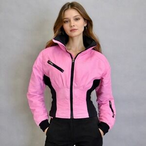 Vintage Nils Pink‎ Ski Jacket Size 10 Made USA Fitted Snowboard Puffer Retro 90s